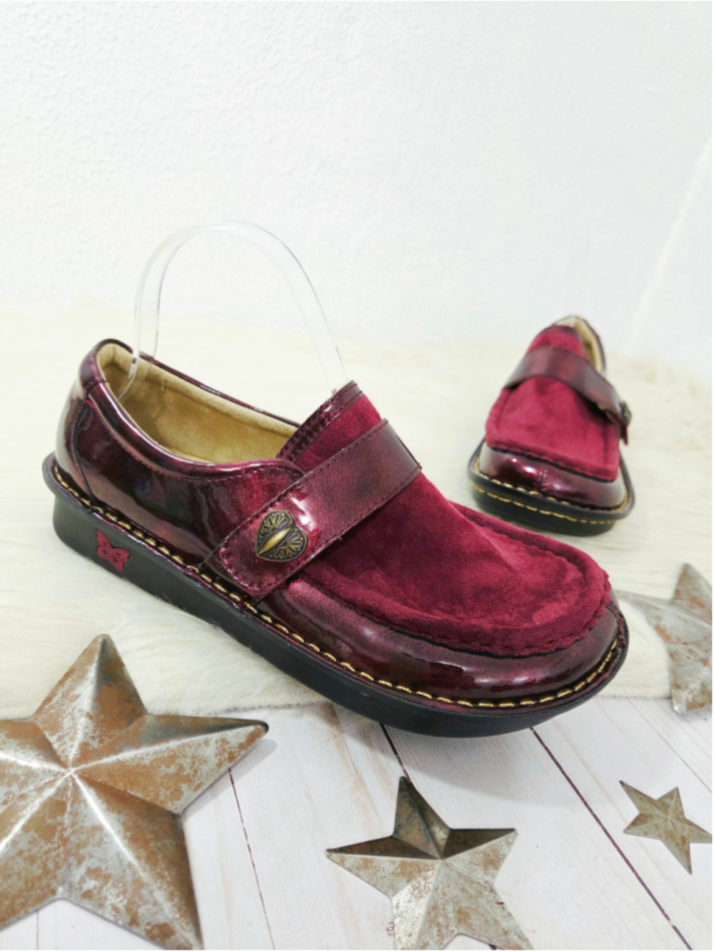 Alegria Marie Leather Slip-On clogs Aplomb dark cherry red suede heart womens 38